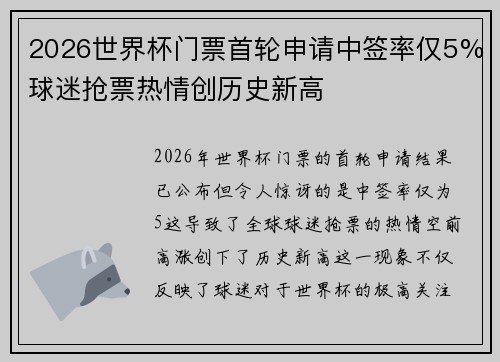 2026世界杯门票首轮申请中签率仅5%球迷抢票热情创历史新高